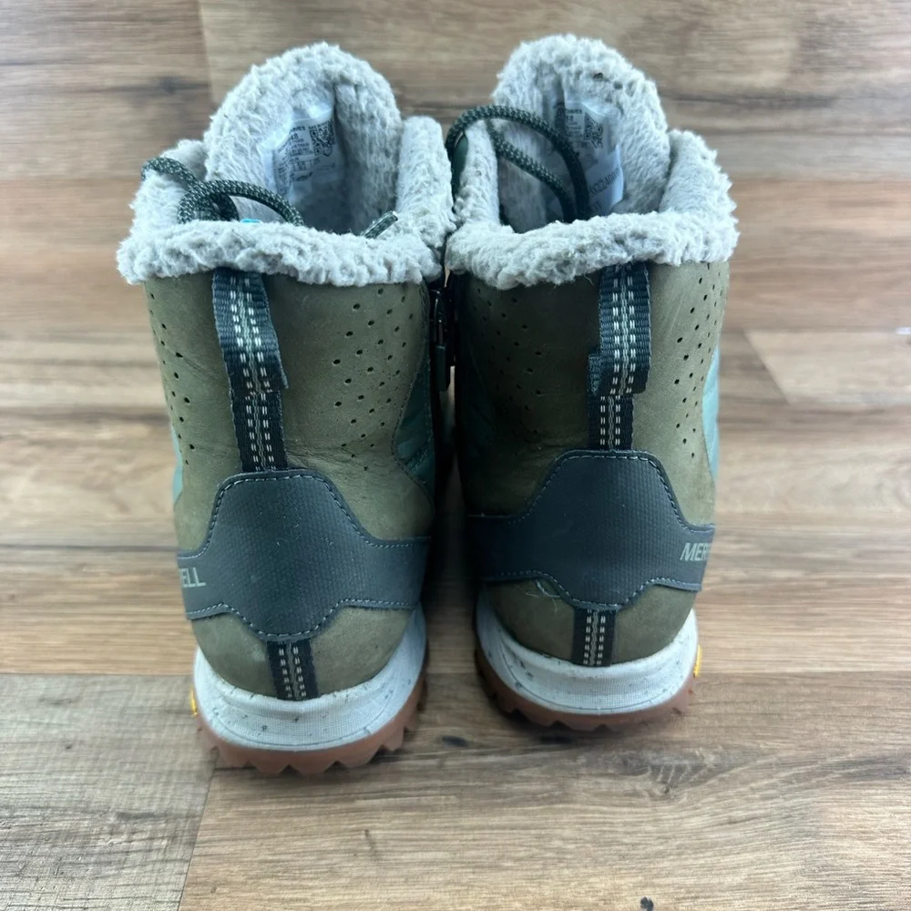 Merrell Olive Green Quilted Winter Boots with Faux Fur